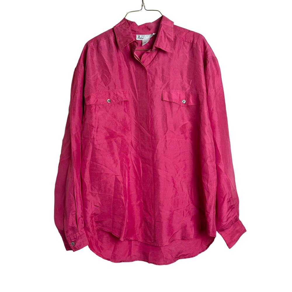 Whistles VINTAGE burgundy 100% silk long sleeve button up blouse Size SMALL